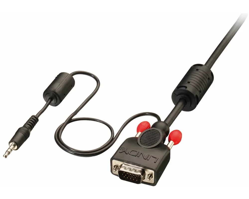 LINDY Premium Line Video Cable, HD15, VGA-VGA M-M, 10m, black, with 3.5mm Stereo Jack