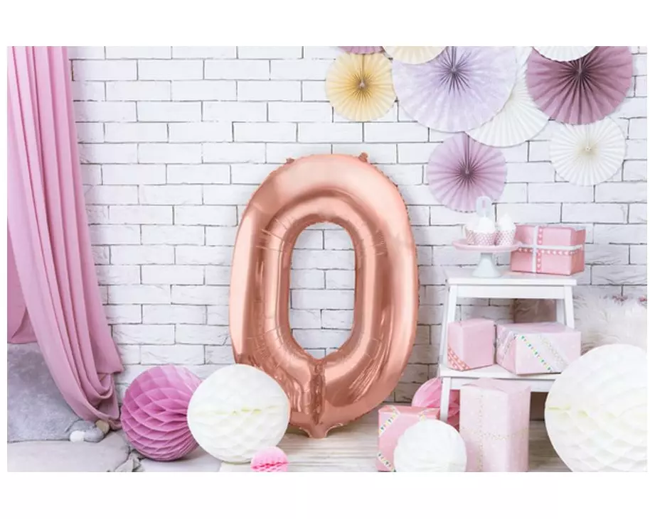 Partydeco Folienballon Ziffer 0 86 cm, Rosegold