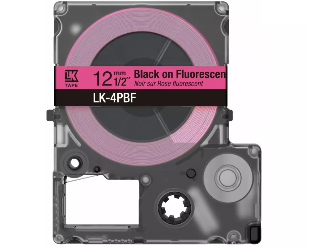 EPSON Colour Tape Fluorescent Pink/Black, 12mm, 5m LK-4PBF