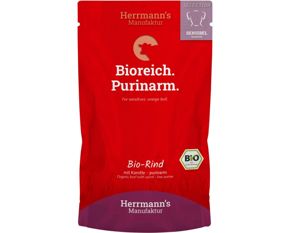 Herrmann's Nassfutter Bio Rind mit Karotten – purinarm 150 g