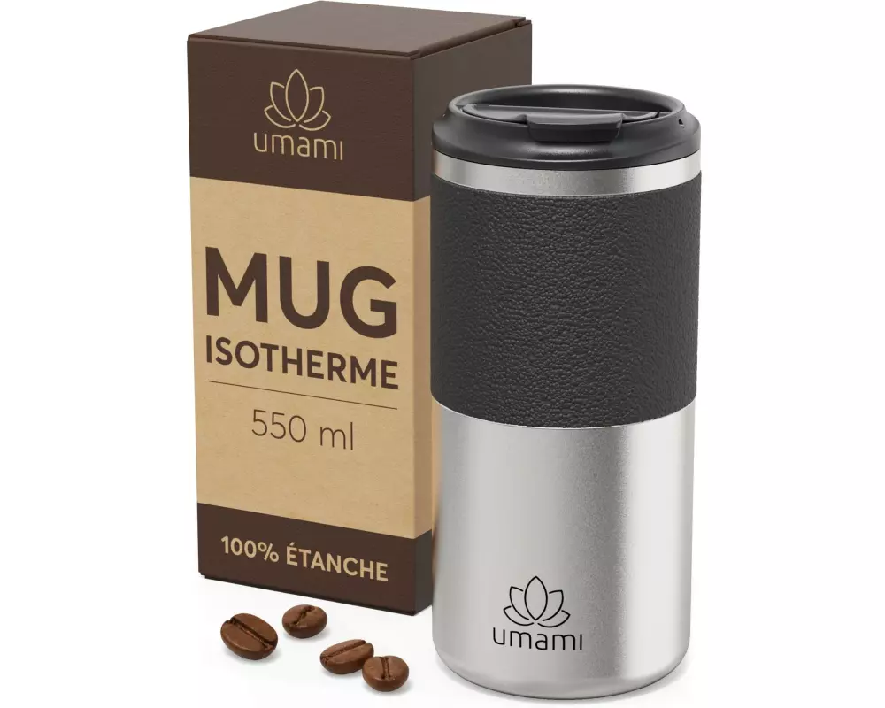 Umami Thermobecher Schwarz & Metall 550 ml 550 ml, Schwarz/Silber