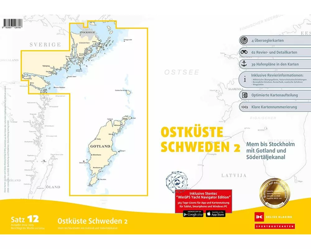 Sportbootkarten Satz 12: Ostküste Schweden 2 (Ausgabe 2024/2025)