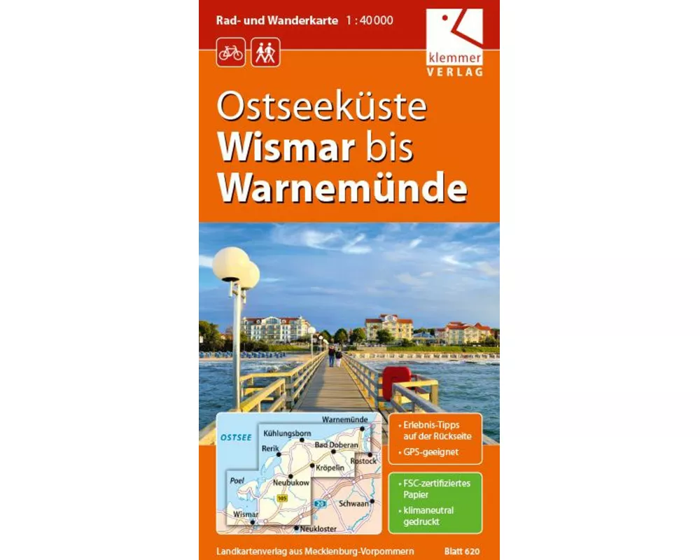 Rad- und Wanderkarte Ostseeküste Wismar bis Warnemünde 1 : 40 000
