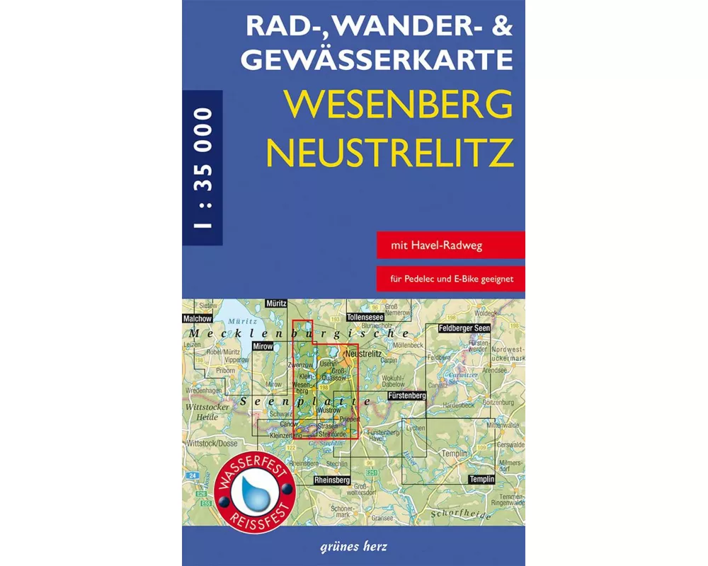 Rad-, Wander- und Gewässerkarte Wesenberg, Neustrelitz - Havel von Ratzeburg bis zum Röblinsee