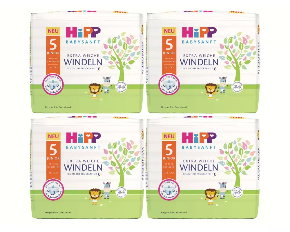 HIPP Windeln Babysanft Junior Grösse 5, 4x 29 Stk.