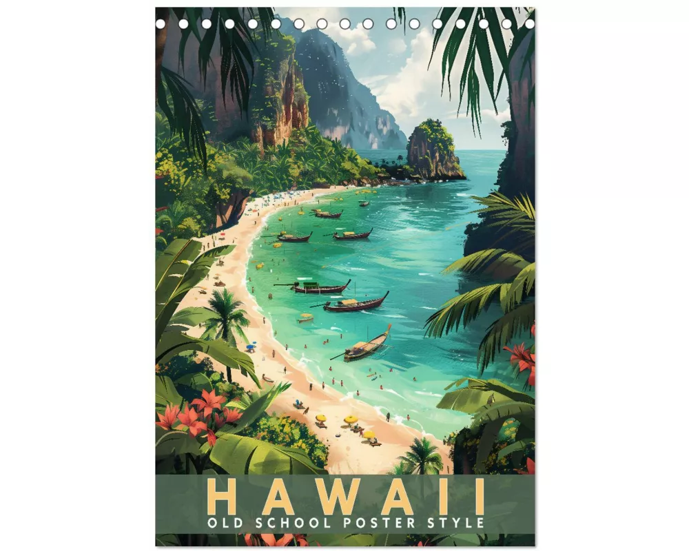 Hawaii - Old School Poster Style (Tischkalender 2026 DIN A5 hoch), CALVENDO Monatskalender