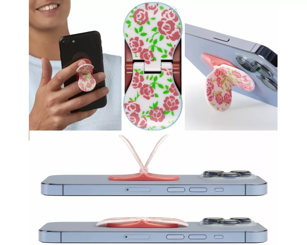 zipgrips Pink Flowers - 2 in 1 Handy-Griff & Aufsteller - Sicherer Griff - Halter für Smartphones - Perfekte Selfies - Ideal für Videos
