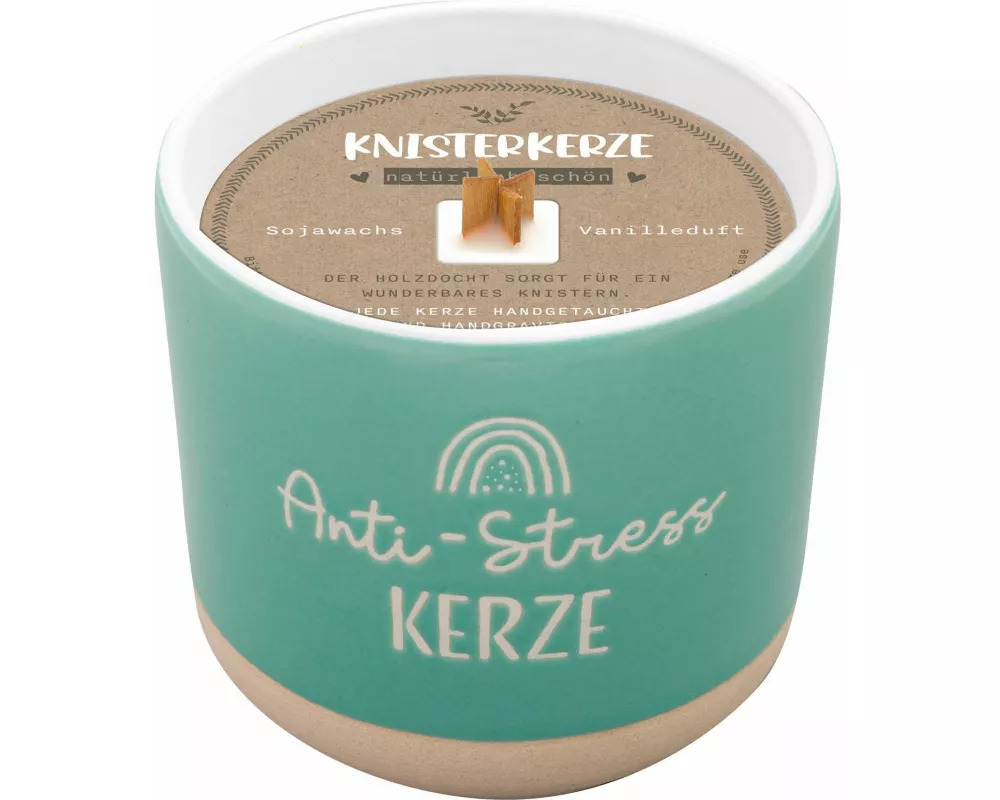 Kerze mit Gravur "Anti-Stress Kerze": Kerze im Becher, mit Holzdocht