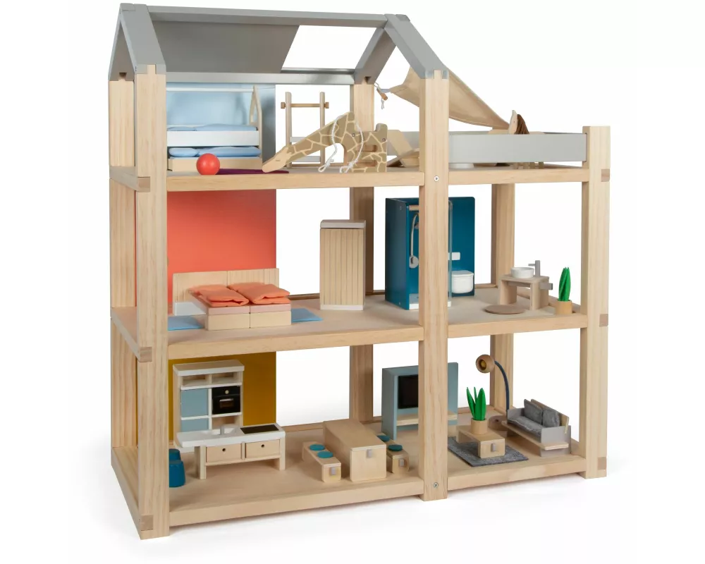 Puppenhaus Natur mit Möbeln