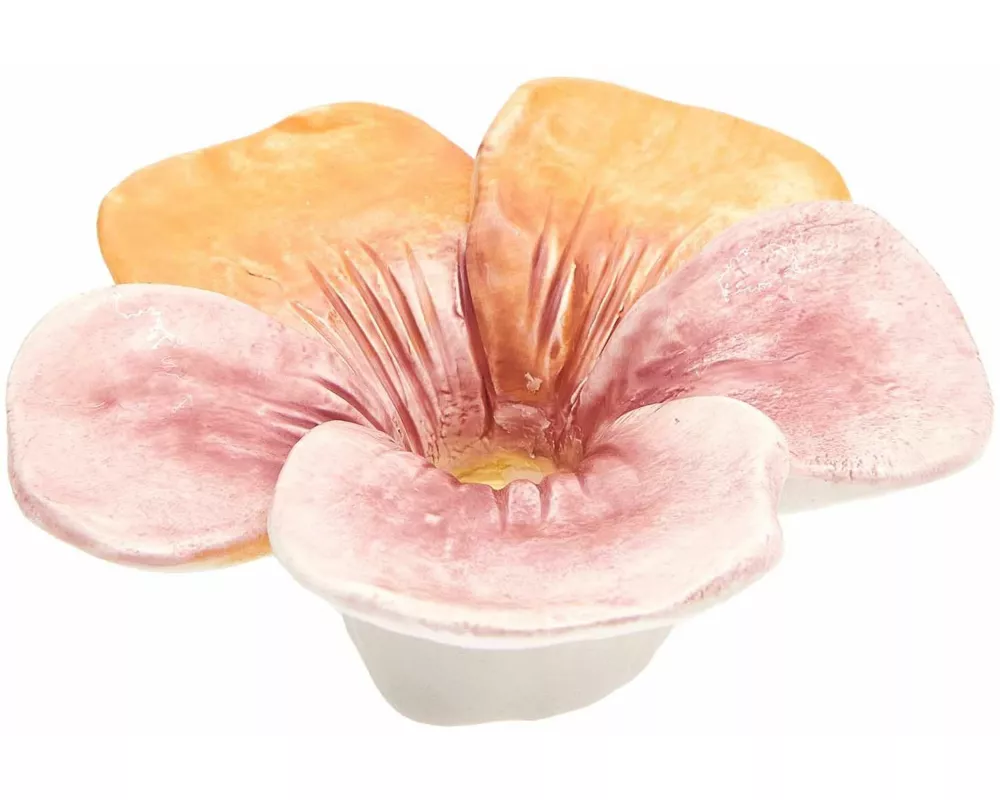 Keramik Kerzenhalter Stiefmütterchen, Pink, 5,5x11x11cm, passend für Kerzen Ø 2,4cm