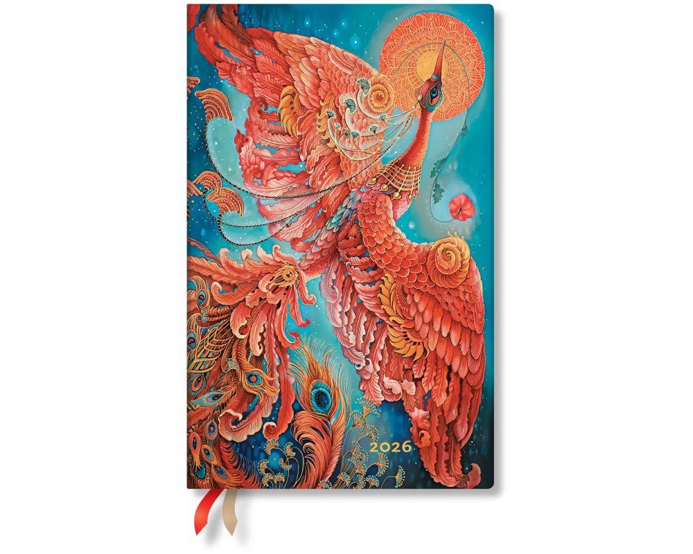 PAPERBLANKS Agenda Feuervogel 2026 FD0688-7 1W/2S HOR Maxi SC DE 13.5x21cm