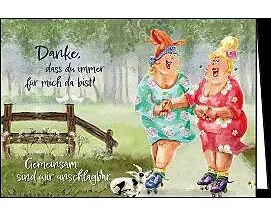 Doppelkarte / Danke (2 Frauen auf Rollschuhen) / quer