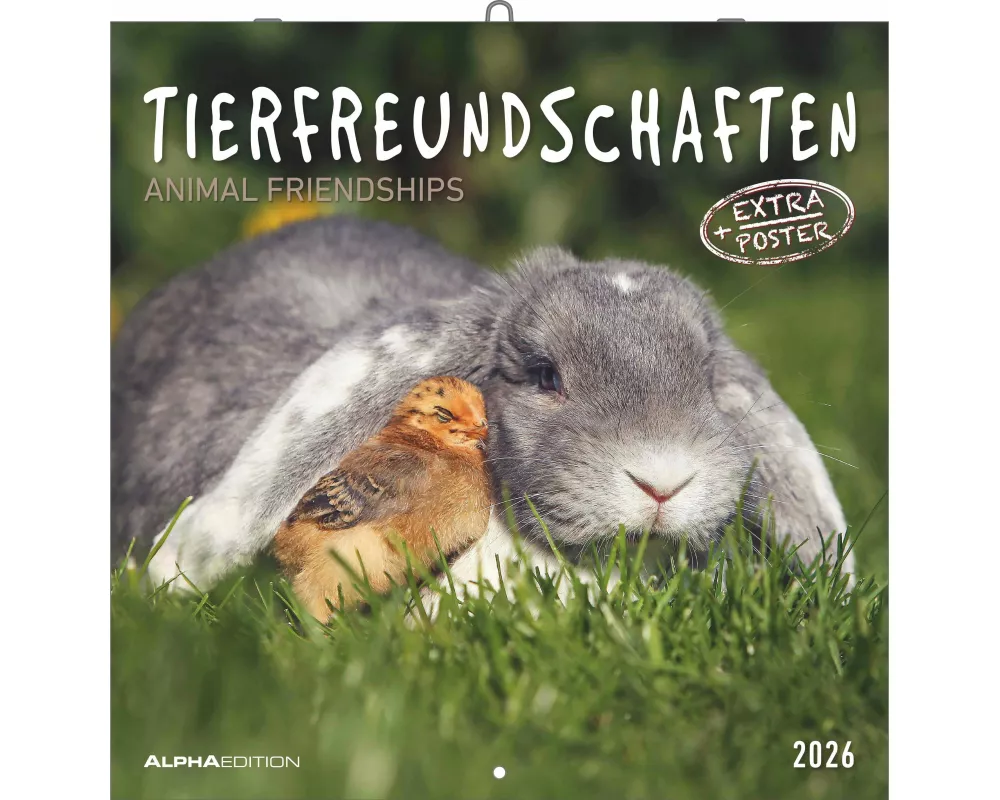 Alpha Edition - Tierfreundschaften 2026 – Broschürenkalender 30×30 cm (30×60 cm geöffnet) mit Notizbereich & Poster, Wandkalender mit süßen Tierpaaren