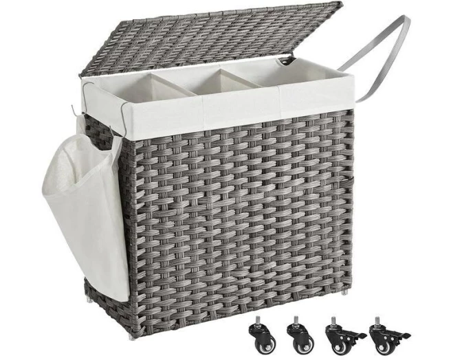 Songmics Wäschekorb auf Rollen 140 l, Grau