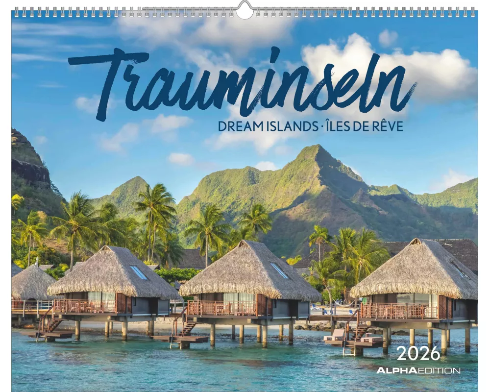 Alpha Edition - Trauminseln 2026 – Monatskalender 52×42,5 cm mit 12 paradiesischen Inselmotiven, dekorativer Wandkalender für Reise- & Strandliebhaber