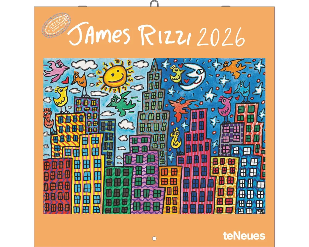 teNeues - James Rizzi 2026 – Kunst-Wandkalender 30x30 cm (30x60 cm geöffnet) | Broschürenkalender mit farbenfrohen Pop-Art-Motiven