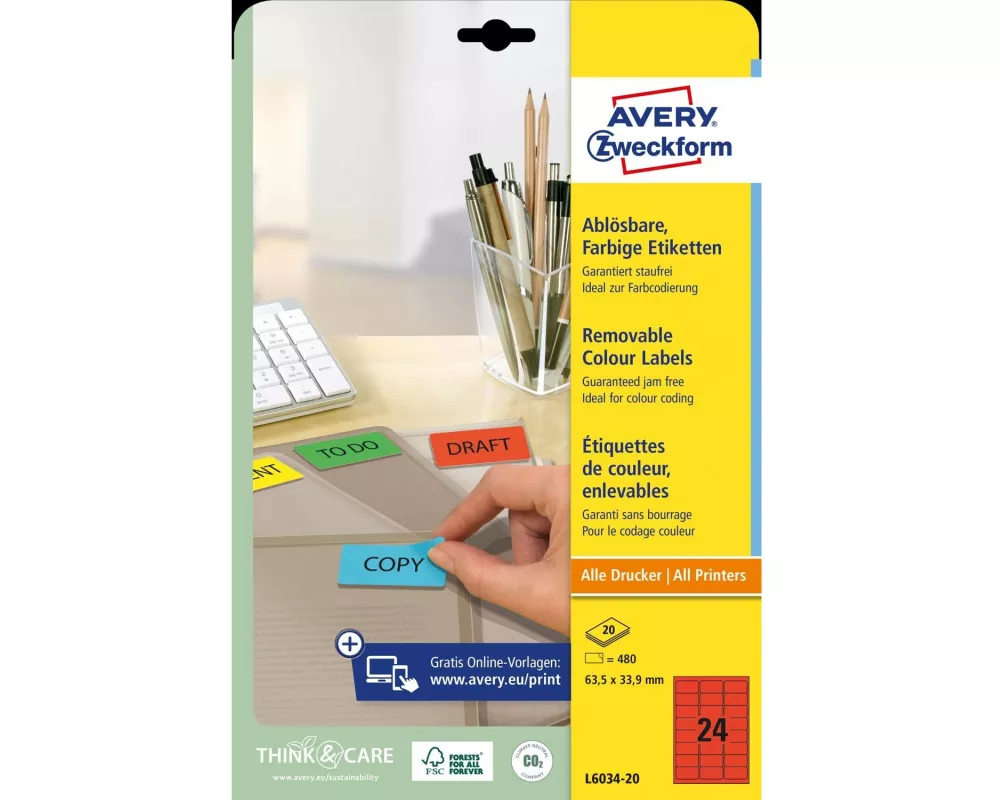 Avery Zweckform Universal-Etiketten 63.5 x 33.9 mm, 20 Blatt, Rot