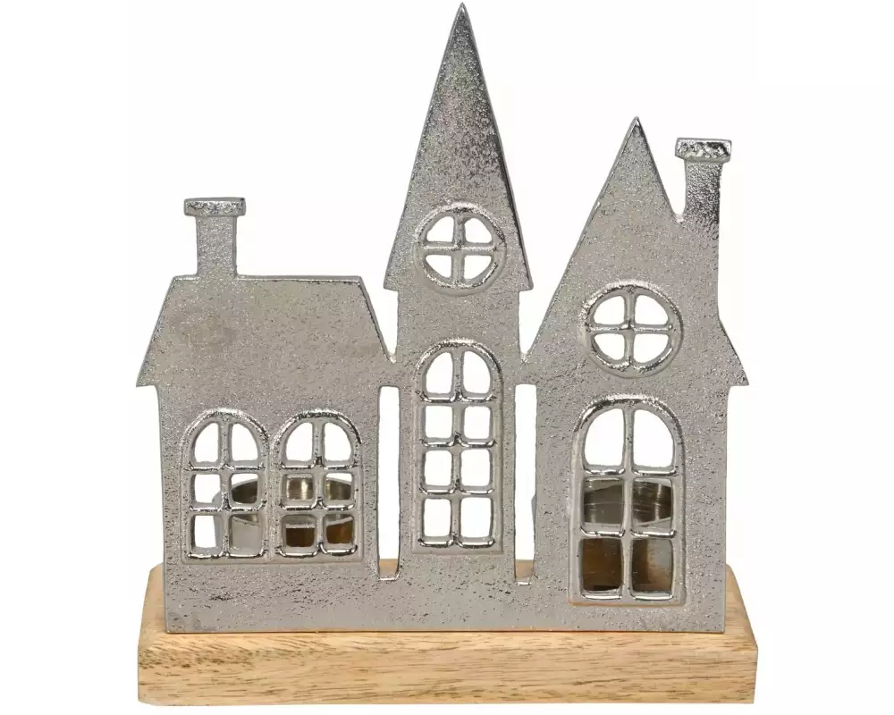 COCON Windlicht Hausreihe mit Teelichthalter, Silber