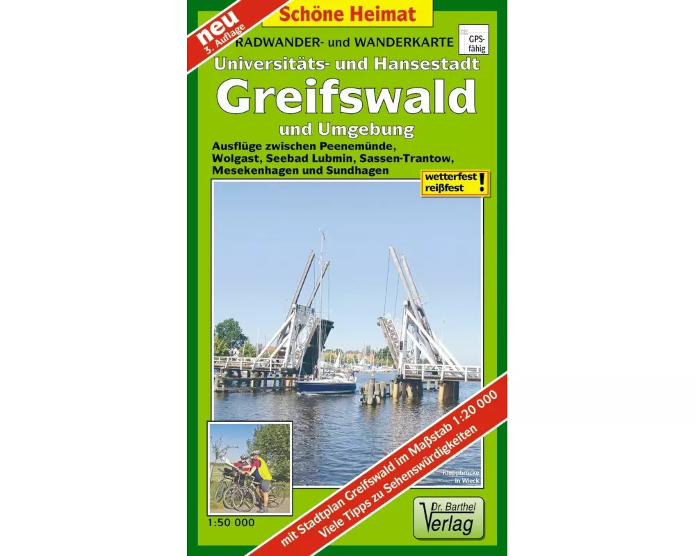 Hansestadt Greifswald und Umgebung Radwander- und Wanderkarte 1 : 50 000. Mit Stadtplan Greifswald. 1:20000