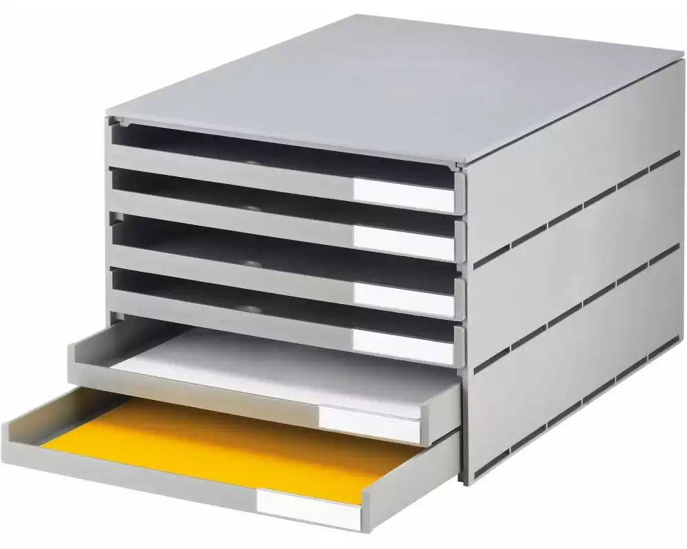Styro Schubladenbox Styroval Pro Öko 6 Schubladen, Grau, offen