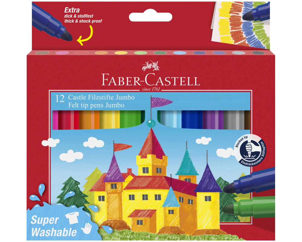 FABER-CASTELL Faserschreiber Jumbo 154311 12 Farben, super washable