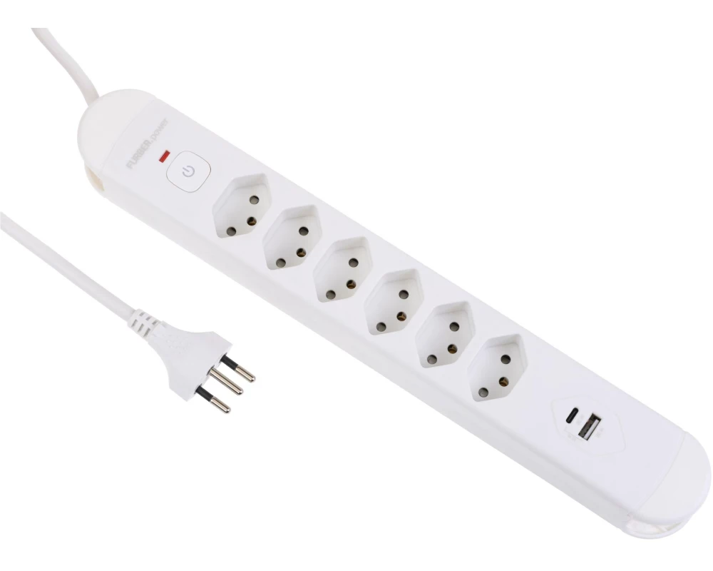FURBER.power Steckdosenleiste Tuttovario 6 x T13, 1 x USB C, 1 x USB A
