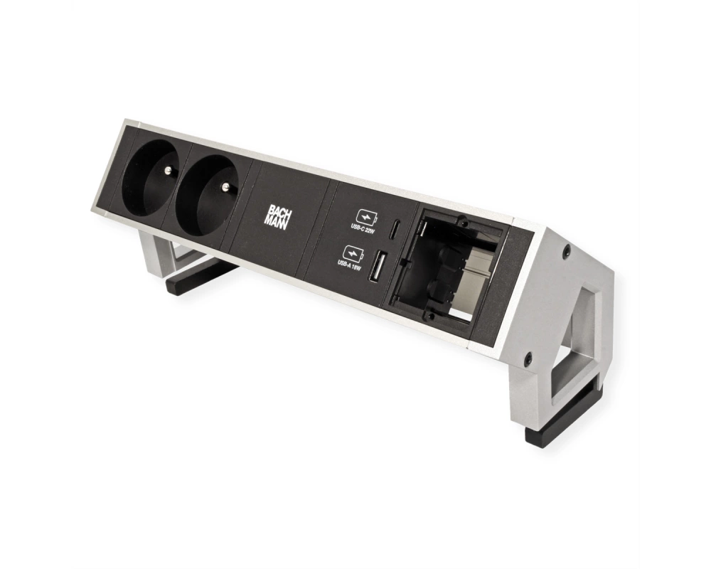 BACHMANN DESK2 2xUTE 1xUSB A&C 22W 1xCM 0,2m GST18 INOX