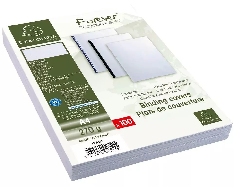 Exacompta Einbanddeckel Forever 270 g/m², 100 Stück, Weiss