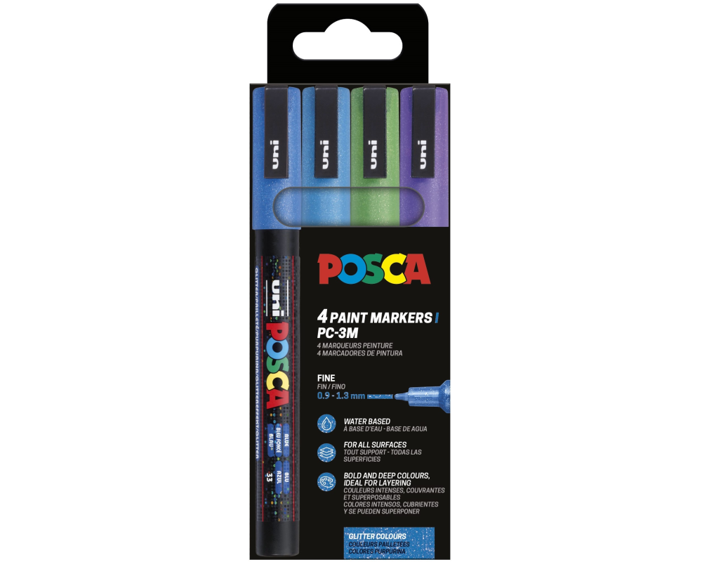 UNI-BALL Marker Posca 0.9-1.3mm PC-3ML 4P SE Cool Sparkling 4 Farben