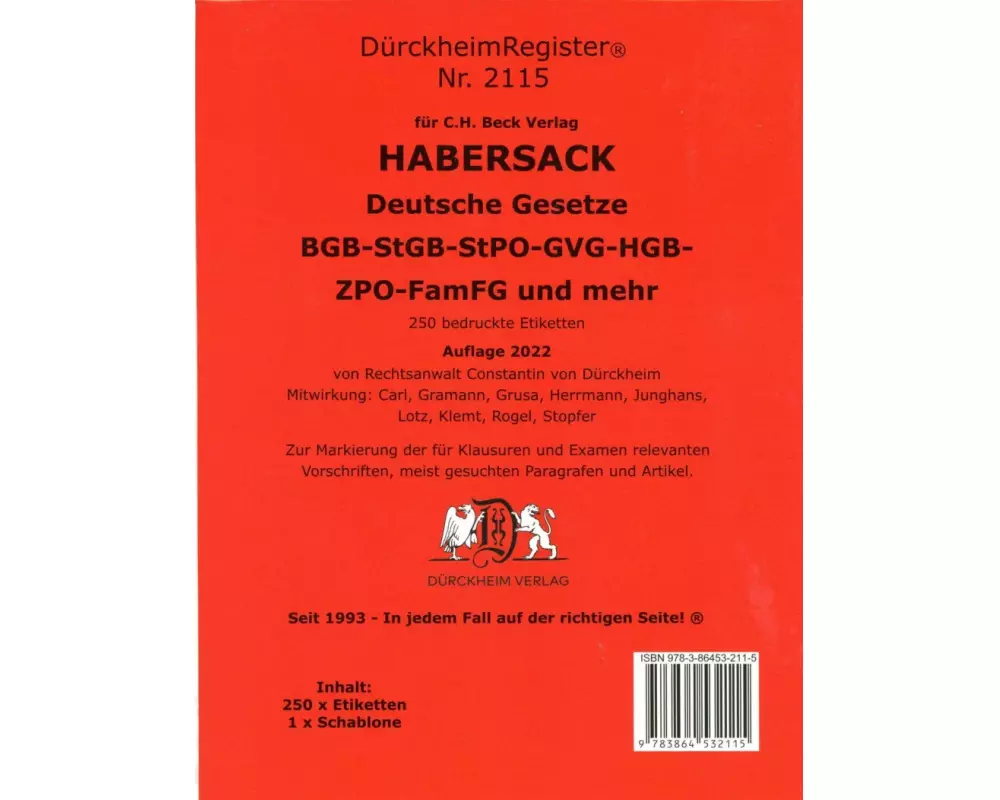 DürckheimRegister HABERSACK (2023) Gesetze und §§