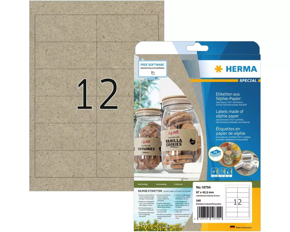 HERMA Universal-Etiketten 97 x 42.3 mm, 20 Blatt, Braun