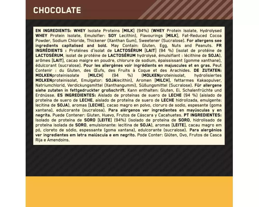 Optimum Nutrition Pulver Gold Standard Isolate Schokolade 1080 g