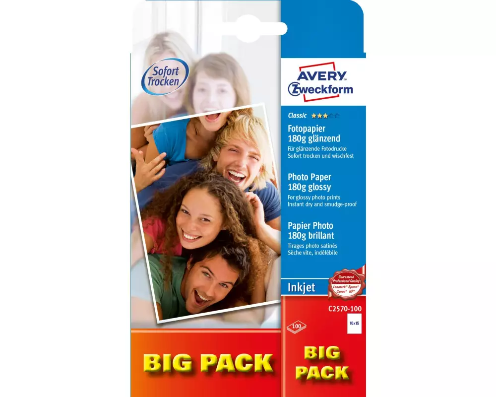 Avery Zweckform Fotopapier Inkjet Classic 10 x 15 cm 180 g/m² 100 Stück