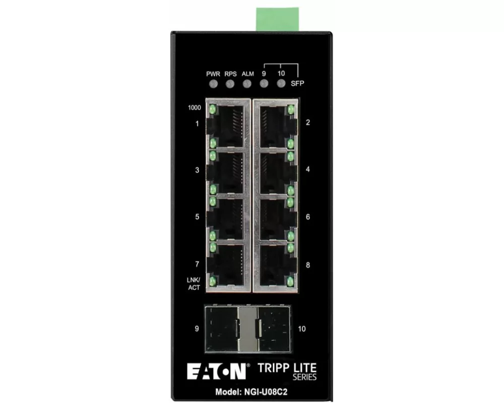EATON TRIPPLITE 8-Port, Unmanaged, Industrial, Gigabit, Ethernet, Switch, 10/100/1000mbps, -40, to, 75, C, DIN, Mount