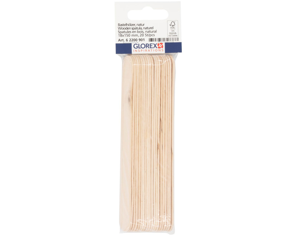 GLOREX Bastelhölzer 18x150mm 62200901 natur 20 Stück
