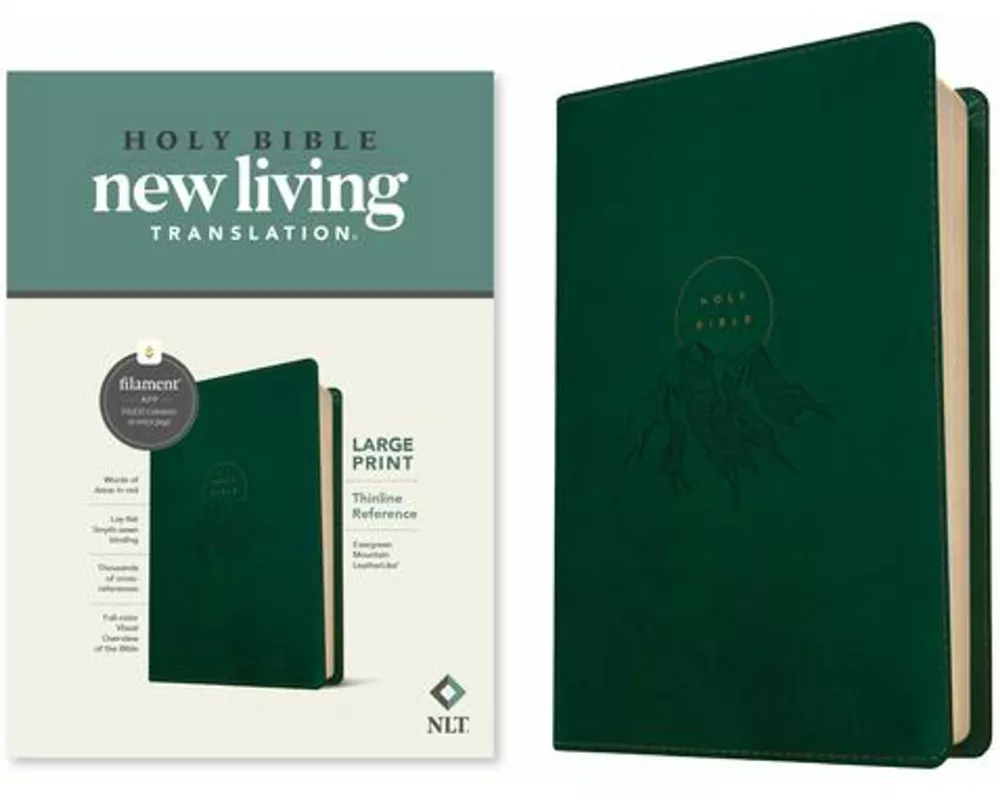 NLT Large Print Thinline Reference Bible, Filament Enabled (Leatherlike, Evergreen Mountain, Red Letter)