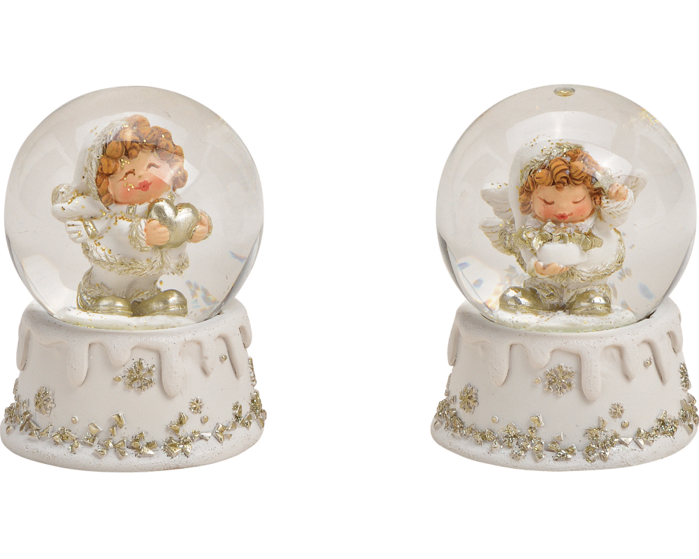 ROOST Schneekugel Engel 10030179 Poly, Glas, weiss 5x6x5cm