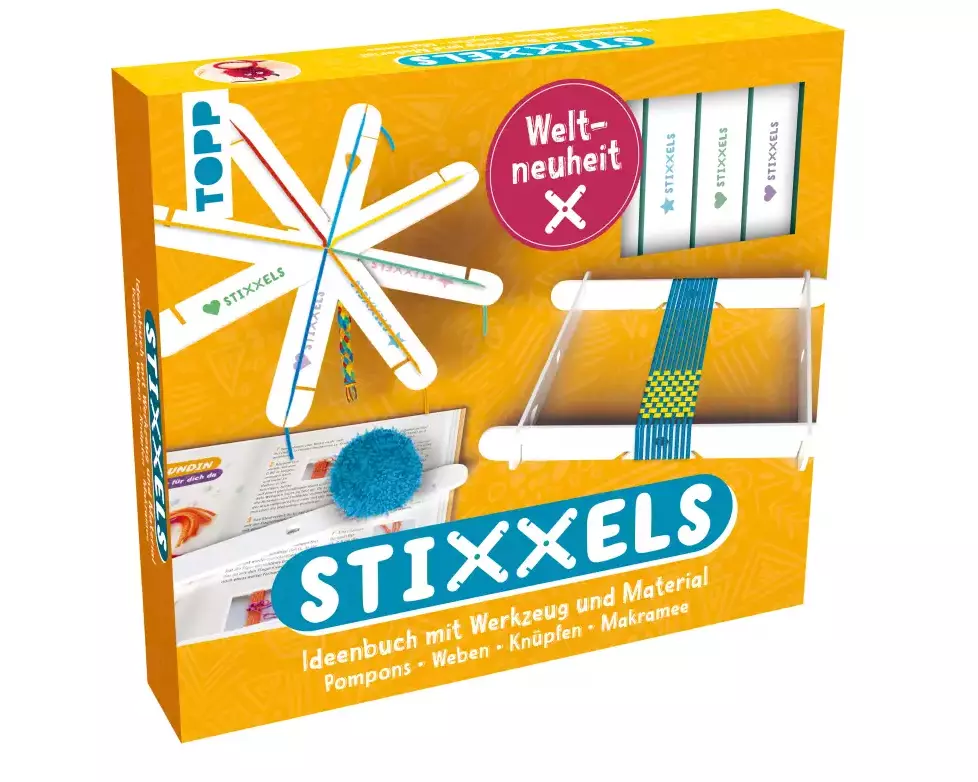 Kreativ-Set Stixxels - Das Universalwerkzeug für Makramee, Knüpfen, Pompons und Weben. Weltneuheit!