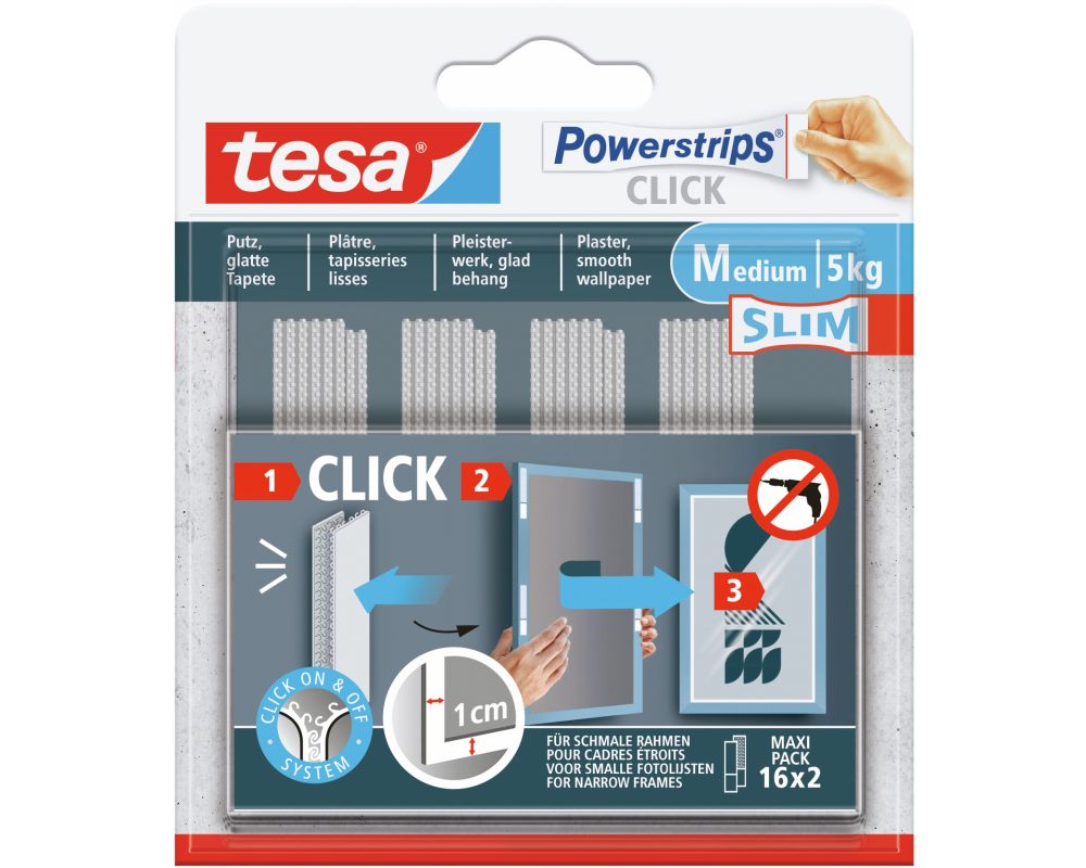 TESA Powerstrips Click Small 77721-00050 Slim, 5kg 16x2 Streifen