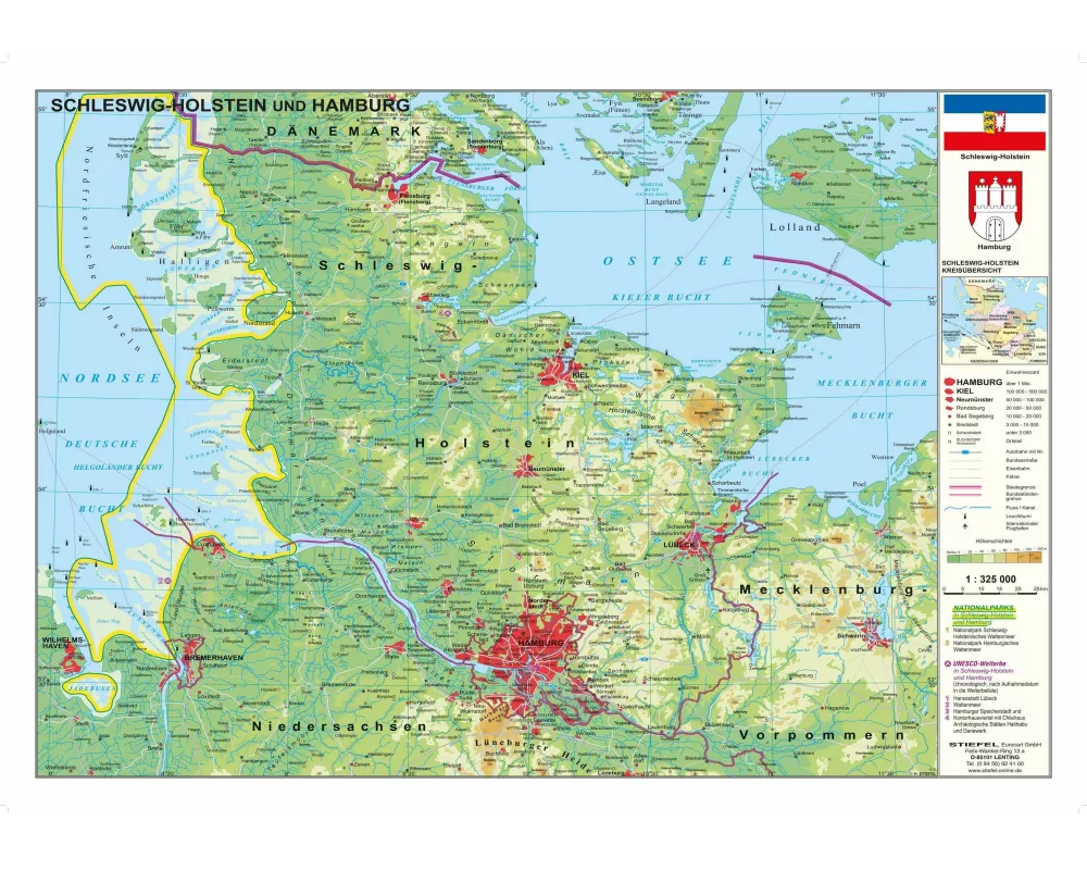 Schleswig-Holstein und Hamburg physisch 1:325 000