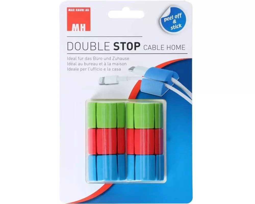 Max Hauri Kabel-Clip Double, 6 Stück, Grün, Rot, Blau