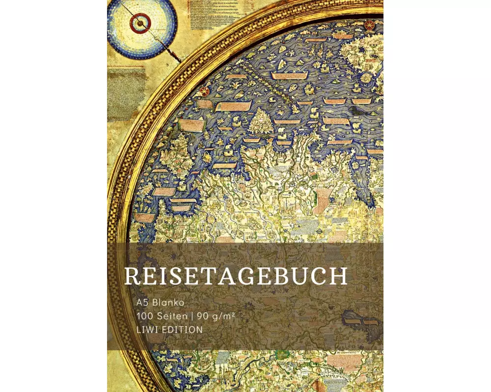 Reisetagebuch zum Selberschreiben - A5 blanko - 100 Seiten 90g/m² - Soft Cover - Motiv Weltkarte Mappa Mundi - FSC Papier