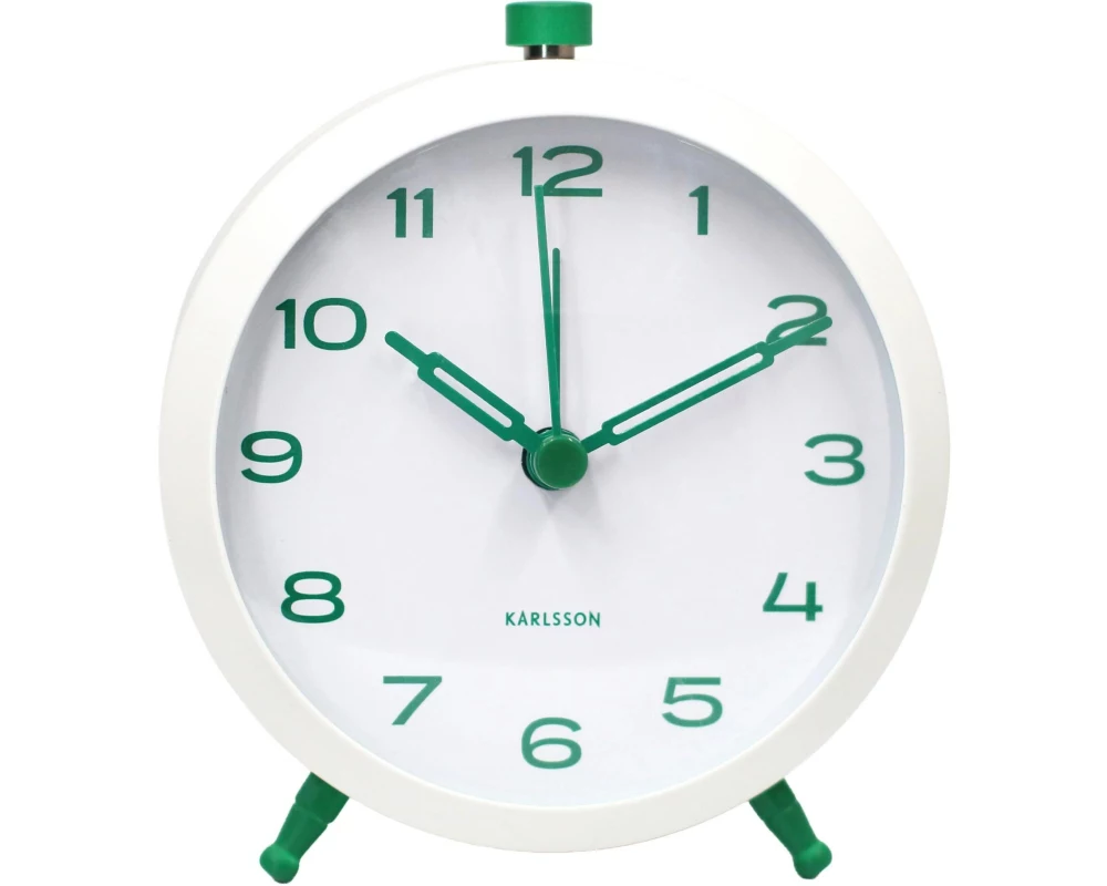 KARLSSON Wecker Button Retro Weiss mit Retro-Grün
