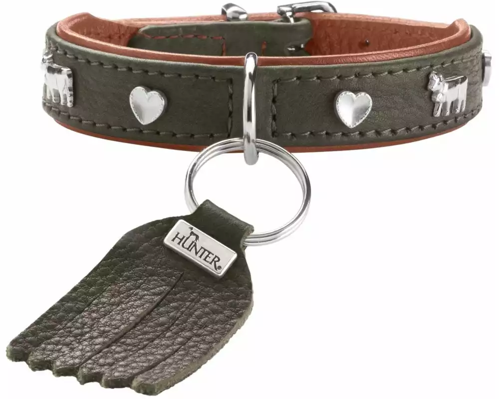 Hunter Halsband München Mini 27/XXS-XS, Rindsleder, Grün/Cognac