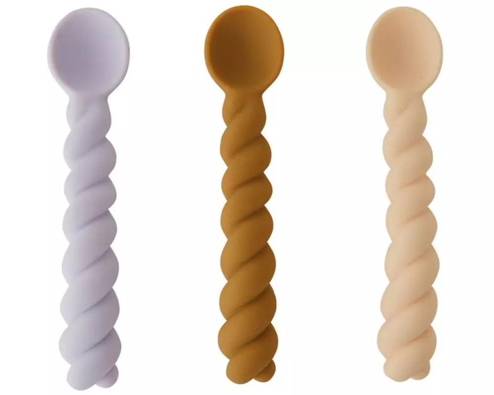OYOY Kinderlöffel Mellow 3 Stück, Lavendel/Vanille/Hellbraun
