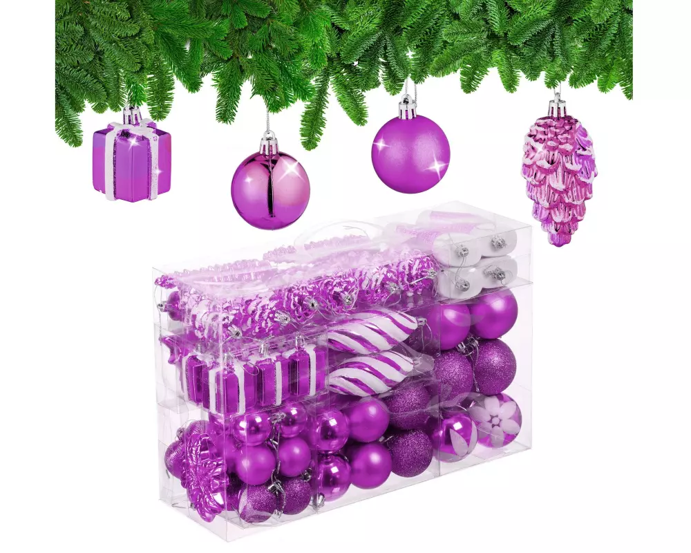 relaxdays Weihnachtskugeln im 72er-Set Pink-Weiss Pink/Weiss