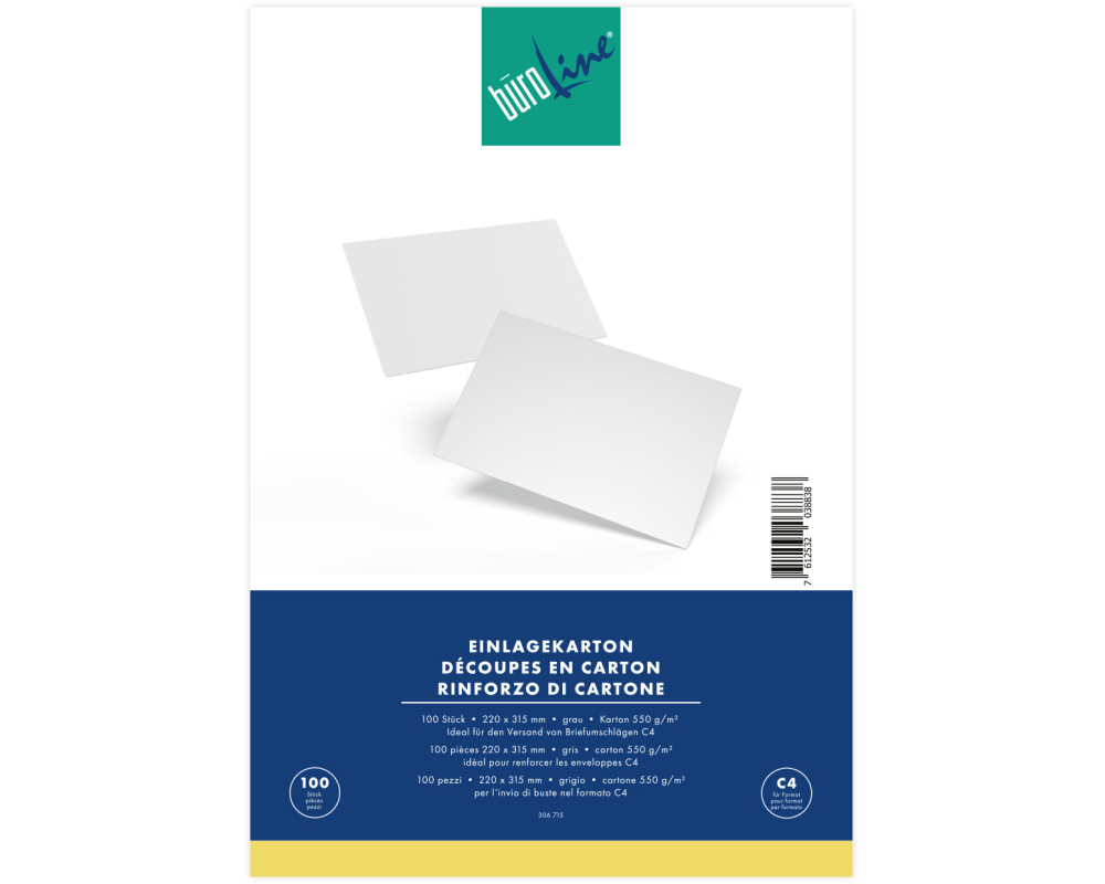 BÜROLINE Einlagekarton für C4 306715 550g, grau 100 Stück