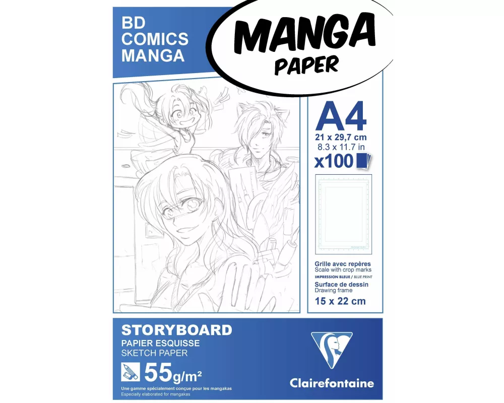 Manga-Block für Storyboard A4 100 Blatt 55g, mit einfachem Raster