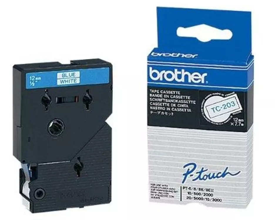 Brother Beschriftungsband TC-203 Blau auf Weiss