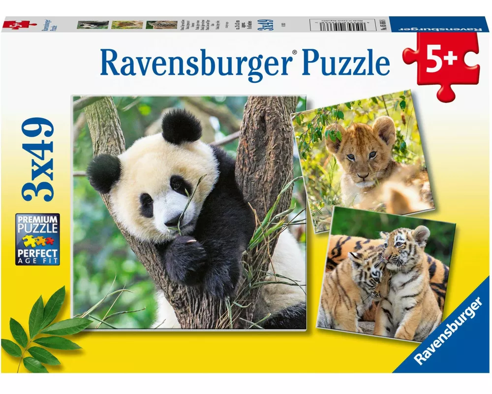 Kinderpuzzle 3x49 Teile - Panda, Tiger und Löwe